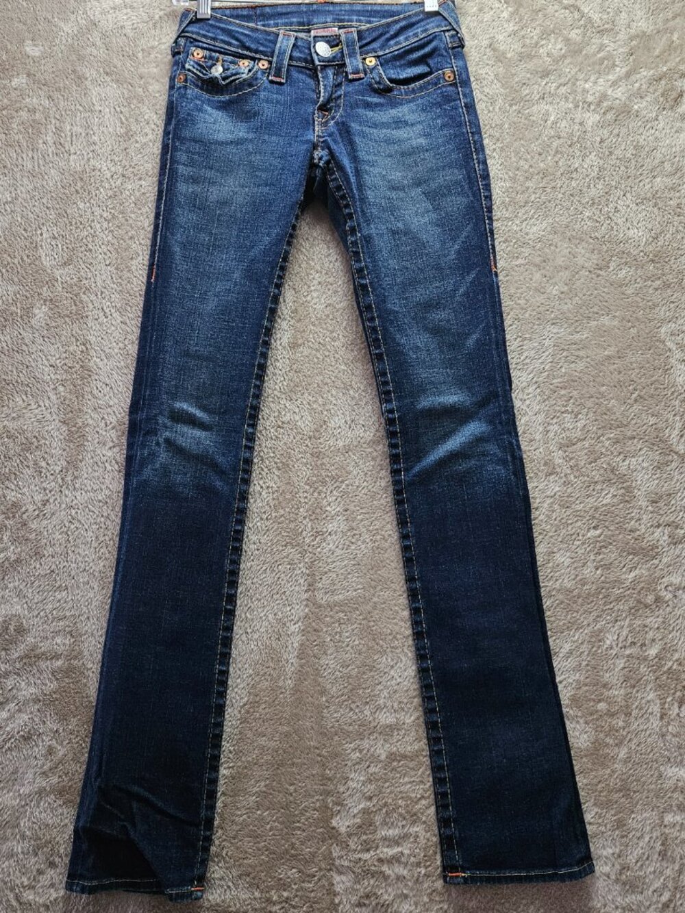 True Religion Billy Jeans Denim Made in USA Thick Stitching Flap Pockets Size 24 - Picture 2 of 11